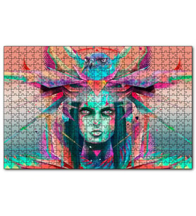 Cakapuzzle Kız ve Şahin Dijital Sanat  Puzzle Yapboz MDF (Ahşap) (1000 Parça)