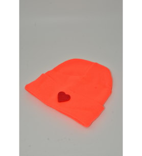 Moxxo Sevgililer Günü Özel Koleksiyonu Kırmızı Kalp Figürlü Krem/Beyaz Renk Unisex Erkek/Kadın Bere (Neon Turuncu)
