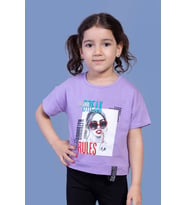 Toontoy Kız Çocuk Dijital Baskılı Tişört (Lila)