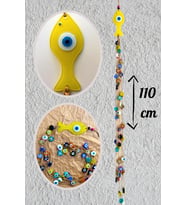 Renkli Nazar Boncuklu Cam Balık Bohem Duvar Dekorasyon Objesi Dekoratif Ev Bahçe Balkon Süsü (Sarı)