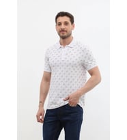 Erkek Polo Yaka Ağaç Desenli %100 Pamuk Tişört (Beyaz)