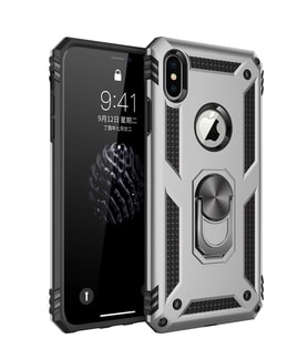 Microsonic Apple iPhone X Kılıf Military Ring Holder (Gümüş)
