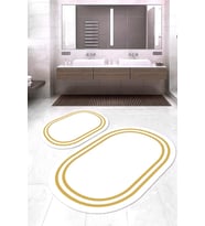Dijital Baskılı Kaymaz Taban Yıkanabilir Oval 2'li Klozet Takımı Banyo Paspası NOKZ-HT-433 (Gold)