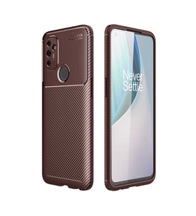 One Plus Nord N100 Kılıf Zore Negro Karbon Tasarım Silikon Kılıf (Kahverengi)