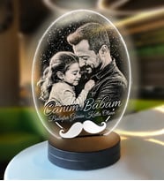 Babaya Özel Oval 3d Modelli Gece Lambası (Beyaz)