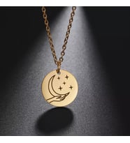 Kişiye Özel 925 Ayar Gümüş Disk Sihirli Ay Kolye (Gold)