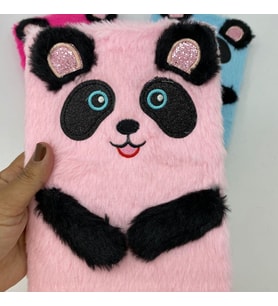 Çılgıntrend Peluş Çizgili Sevimli Panda Tasarımlı Defter (Pembe)