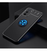 Oppo A55 5G Kılıf Zore Ravel Yüzüklü Silikon Kılıf (Siyah-Mavi)
