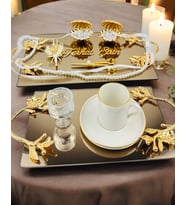Amour Gold Lüks Swarovski Söz Nişan Tepsisi  (Beyaz)