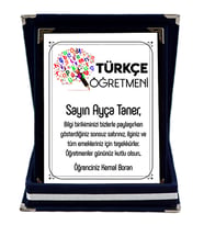 Türkçe Öğretmenine Hediye İsim Baskılı Plaket - Öğretmenler Günü Hediyesi (Lacivert)