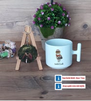 Baykuş Kupa Bardak Beyaz ve Fotoğraflı Ahşap Anahtarlık Hediye (Model 12)