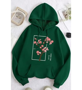 Cherry Tree Baskılı Oversize Sweatshirt (Yeşil)
