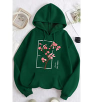 Cherry Tree Baskılı Oversize Sweatshirt (Yeşil)