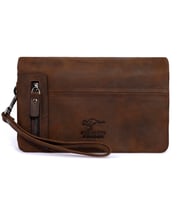 KANGAROO KINGDOM %100 Hakiki Dana Deri Crazy Horse Koyu Taba Erkek Portföy & Clutch El Çantası 7477-ZKT (Kestane)