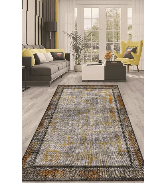 Dijital Kaymaz Taban Yıkanabilir Modern Renkli Salon Halısı Mutfak Halısı Yolluk ND-HT-963 (Gold)