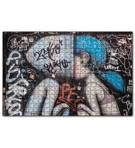 Cakapuzzle Kapşonlu Çocuk ve Kız Duvar Boyama  Puzzle Yapboz MDF (Ahşap) (1000 Parça)