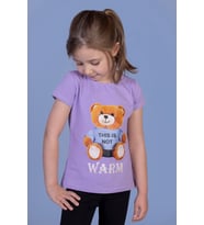 Toontoy Kız Çocuk Ayıcık Baskılı Tişört (Lila)