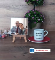 Dedeye Hediye Fotoğraflı Dekoratif Taş, Ahşap Altlıklı Türk Kahvesi Fincanı Hediye (Model 3)