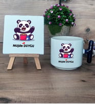 Sevimli Panda Hediye Seti Kupa Bardak T Kulplu ve Dekoratif Taş Arkadaşa Sevgiliye Hediye (Model 2)