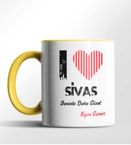 Kişiye Özel Sivas Seninle Daha Güzel Tema Siyah Renk Kupa (Sarı)
