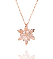 925 Ayar Gümüş Rose Kaplama Renkli Lotus Çiçeği Kolye (Rose)