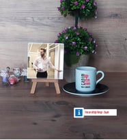 Öğretmene Hediye Fotoğraflı Dekoratif Taş, Ahşap Altlıklı Türk Kahvesi Fincanı Hediye (Model 7)