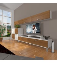 Decoraktiv Ekoflex 8 Slm Krom Ayaklı Tv Ünitesi Tv Sehpası (Beyaz - Ceviz)