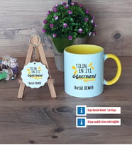Öğretmene Hediye Kupa Bardak Kırmızı ve Ahşap Anahtarlık Hediye (Model 6)