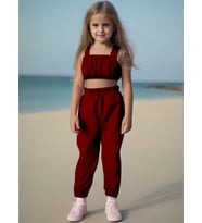 Kız Bebek Düz Renk Crop Pantolon Set (Bordo)