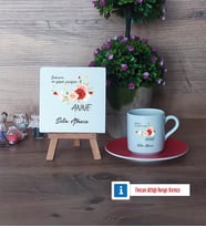 Anneye Hediye Dekoratif Taş, Türk Kahvesi Fincanı Kırmızı İsme Özel Hediye (Model 1)