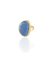 Kadir Jewellery 22 Ayar Altın Kaplama Kadın Fosil Taşlı Yüzük (Gece Mavisi)