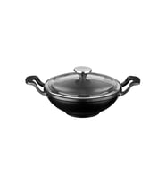 Lava Döküm Mini Wok Yekpare Kulplu Cam Kapaklı Çap(Ø)16cm. (Siyah)