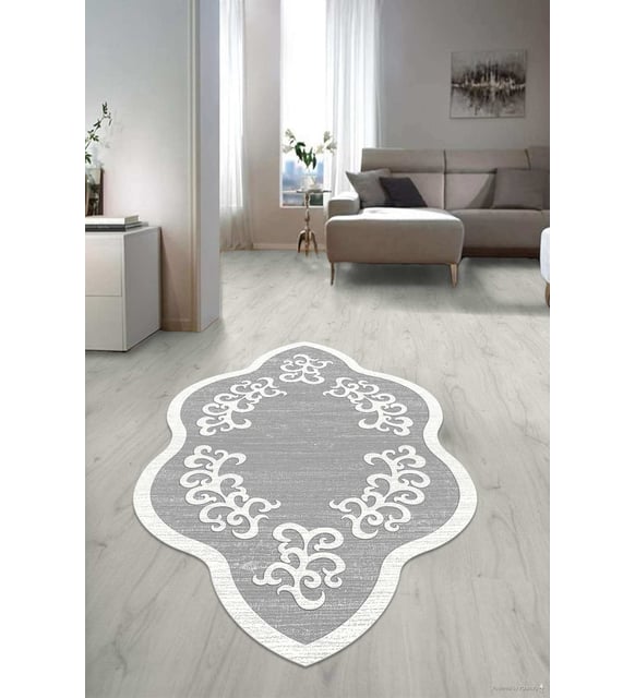 Dijital Baskılı Kaymaz Taban Yıkanabilir Lazer Kesim Salon Halısı Yolluk NLZR-HT-1021 (Gri)