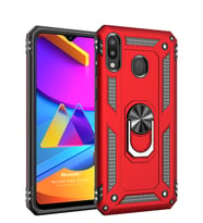 Microsonic Samsung Galaxy M10s Kılıf Military Ring Holder (Kırmızı)