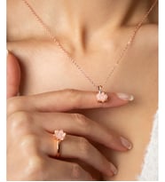 Rose Altın Kaplama Zirkon Taşlı Lotus Çiçeği Kadın Kolye Yüzük Set (Beyaz)