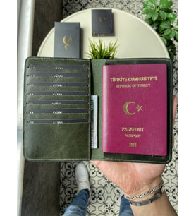 VİSSO 911 Hakiki Deri İsme Özel Pasaport Kılıfı (Haki)
