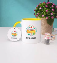 Öğretmenler Günü Hediyesi Kupa Bardak ve Anahtarlık İsme Özel Hediye (Sarı)