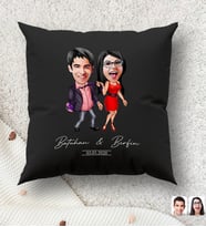 BK Gift Kişiye Özel Sevgililer Karikatürlü Premium Kumaş Siyah Kırlent Yastık, Ev Hediyesi, Ev Dekorasyonu, Kişiselleştirilmiş Yastık, Dekoratif Hediye (Model 4)