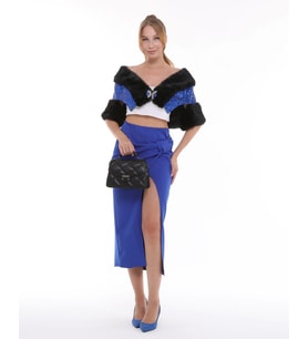 Payetli Suni Kürklü Bolero (Siyah-Saks)