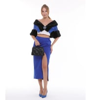 Payetli Suni Kürklü Bolero (Siyah-Saks)