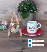 Babaya Doğum Günü Hediyesi Türk Kahvesi Fincanı Ahşap Altlıklı ve Fotoğraflı Ahşap Anahtarlık Hediye Babalar Günü Hediyesi (Model 3)