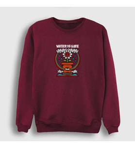 Presmono Unisex Beyaz Water Is Life Çiçek Sweatshirt 289479tt (Bordo)