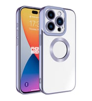 Apple iPhone 15 Pro Max Kılıf Logo Yeri Açık Kamera Lens Korumalı Renkli Kenarlı Şeffaf Silikon (Lila)