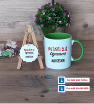 Psikoloji Öğretmeni Kupa Bardak Kırmızı ve Ahşap Anahtarlık Hediye Öğretmenler Günü Hediyesi (Model 13)