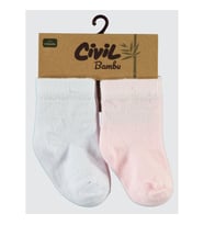 Civil Baby Bebek 2'li Bambu Çorap Set 6-18 Ay Beyaz-Pembe (Beyaz-Pembe)