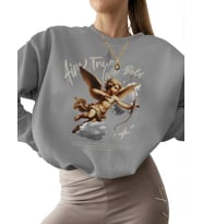 bisiklet yaka unisex kalın Doğruyu hedefle, cesurca sev Baskılı Sweatshirt kadın Bej 3 iplik (Gri)