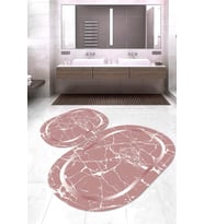 Dijital Baskılı Kaymaz Taban Yıkanabilir Oval 2'li Klozet Takımı Banyo Paspası NOKZ-SD-576 (Pembe)