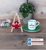 Odyolog Türk Kahvesi Fincanı Ahşap Altlıklı ve Fotoğraflı Ahşap Anahtarlık Hediye (Model 9)