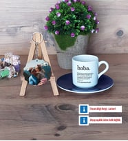 Babaya Hediye Türk Kahvesi Fincanı Ahşap Altlıklı ve Fotoğraflı Ahşap Anahtarlık Hediye (Model 4)