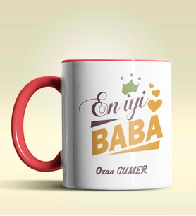 Kişiye Özel En İyi Baba Tasarımlı Siyah Kupa Bardak (Kırmızı)